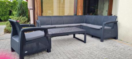 Zestaw dla 8 osób z narożnikiem, stołem podnoszonym i dwoma fotelami Relly VI grafit