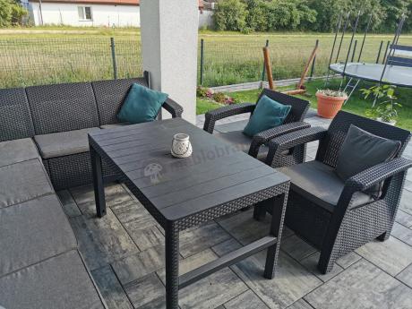 Zestaw dla 8 osób z narożnikiem, stołem podnoszonym i dwoma fotelami Relly VI grafit
