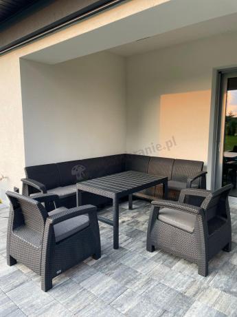 Zestaw dla 8 osób z narożnikiem, stołem podnoszonym i dwoma fotelami Relly VI grafit