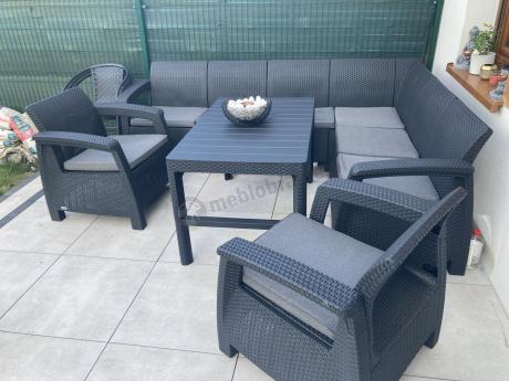 Zestaw dla 8 osób z narożnikiem, stołem podnoszonym i dwoma fotelami Relly VI grafit