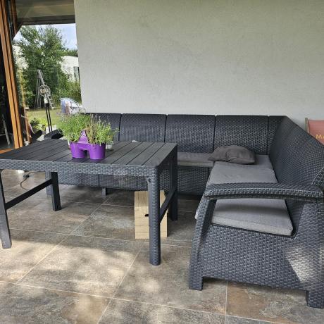 Zestaw dla 8 osób z narożnikiem, stołem podnoszonym i dwoma fotelami Relly VI grafit