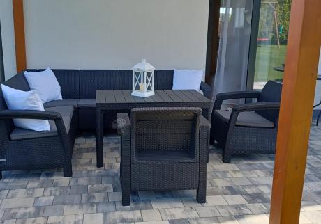 Zestaw dla 8 osób z narożnikiem, stołem podnoszonym i dwoma fotelami Relly VI grafit