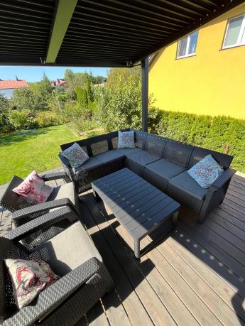 Zestaw dla 8 osób z narożnikiem, stołem podnoszonym i dwoma fotelami Relly VI grafit