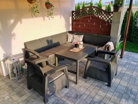 Zestaw dla 8 osób z narożnikiem, stołem podnoszonym i dwoma fotelami Relly VI grafit