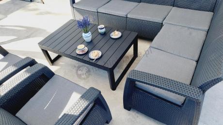 Zestaw dla 8 osób z narożnikiem, stołem podnoszonym i dwoma fotelami Relly VI grafit