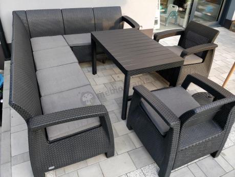 Zestaw dla 8 osób z narożnikiem, stołem podnoszonym i dwoma fotelami Relly VI grafit