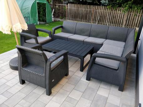 Zestaw dla 8 osób z narożnikiem, stołem podnoszonym i dwoma fotelami Relly VI grafit