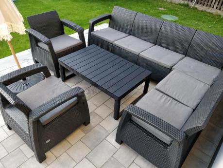 Zestaw dla 8 osób z narożnikiem, stołem podnoszonym i dwoma fotelami Relly VI grafit