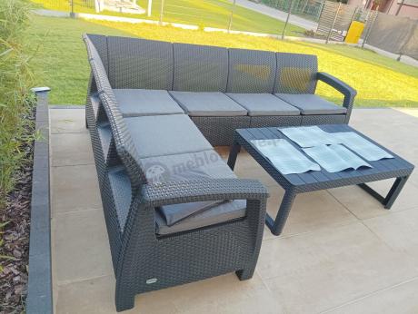 Zestaw dla 8 osób z narożnikiem, stołem podnoszonym i dwoma fotelami Relly VI grafit