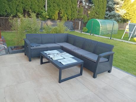 Zestaw dla 8 osób z narożnikiem, stołem podnoszonym i dwoma fotelami Relly VI grafit