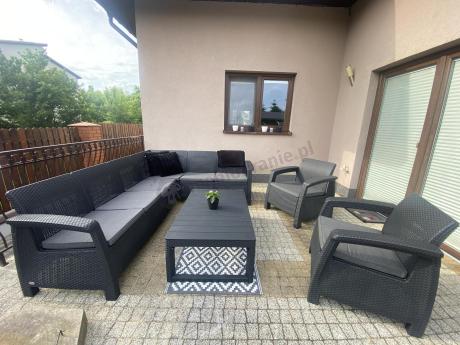 Zestaw dla 8 osób z narożnikiem, stołem podnoszonym i dwoma fotelami Relly VI grafit