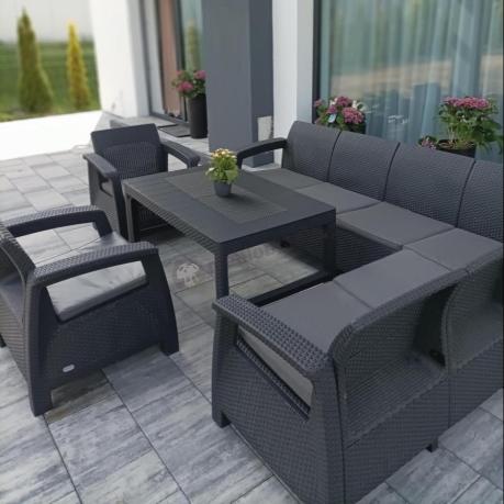 Zestaw dla 8 osób z narożnikiem, stołem podnoszonym i dwoma fotelami Relly VI grafit