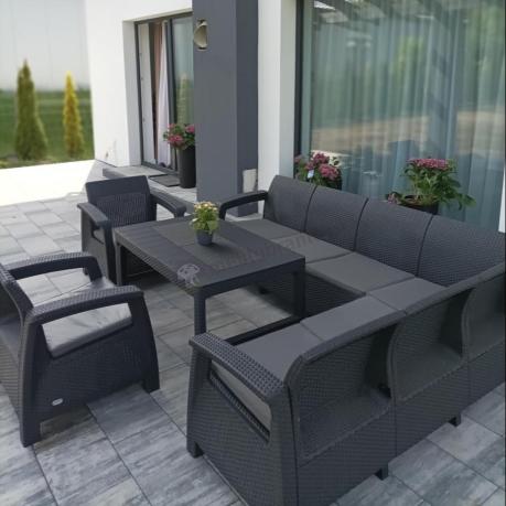 Zestaw dla 8 osób z narożnikiem, stołem podnoszonym i dwoma fotelami Relly VI grafit