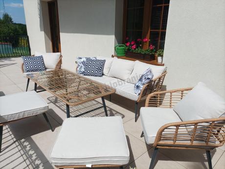 Zestaw kawowy rattanowy rope ze stolikiem Torgiano Dining naturalny