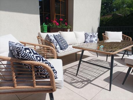 Zestaw kawowy rattanowy rope ze stolikiem Torgiano Dining naturalny