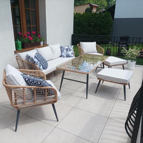 Zestaw kawowy rattanowy rope ze stolikiem Torgiano Dining naturalny