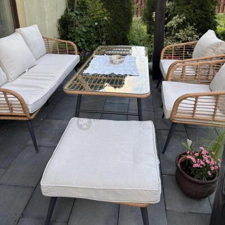 Zestaw kawowy rattanowy rope ze stolikiem Torgiano Dining naturalny