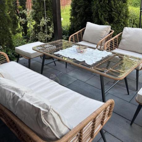 Zestaw kawowy rattanowy rope ze stolikiem Torgiano Dining naturalny