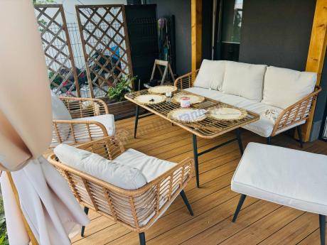 Zestaw kawowy rattanowy rope ze stolikiem Torgiano Dining naturalny