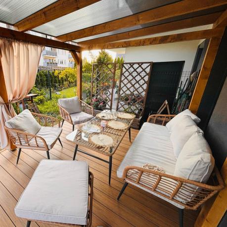 Zestaw kawowy rattanowy rope ze stolikiem Torgiano Dining naturalny