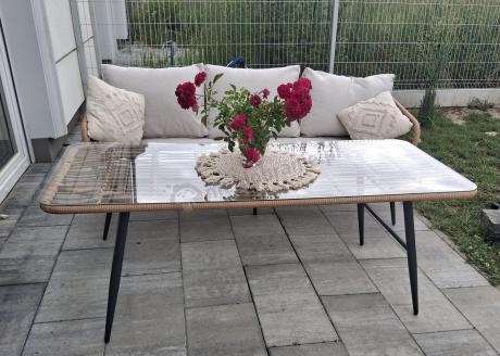 Zestaw kawowy rattanowy rope ze stolikiem Torgiano Dining naturalny