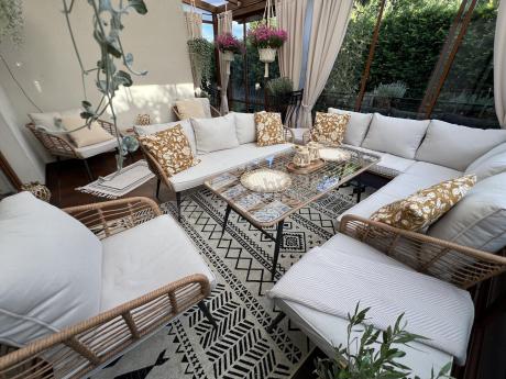 Zestaw kawowy rattanowy rope ze stolikiem Torgiano Dining naturalny