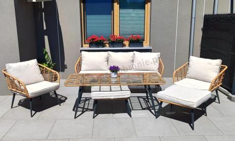 Zestaw kawowy rattanowy rope ze stolikiem Torgiano Dining naturalny