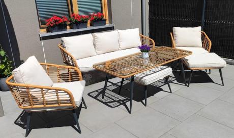 Zestaw kawowy rattanowy rope ze stolikiem Torgiano Dining naturalny