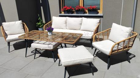 Zestaw kawowy rattanowy rope ze stolikiem Torgiano Dining naturalny