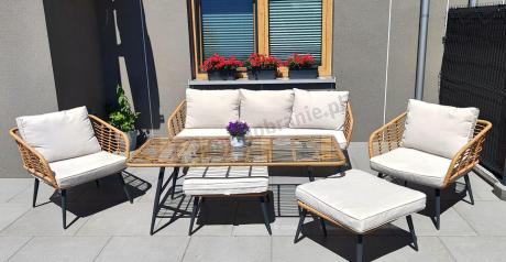 Zestaw kawowy rattanowy rope ze stolikiem Torgiano Dining naturalny