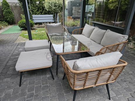 Zestaw kawowy rattanowy rope ze stolikiem Torgiano Dining naturalny