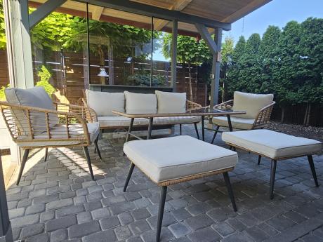 Zestaw kawowy rattanowy rope ze stolikiem Torgiano Dining naturalny