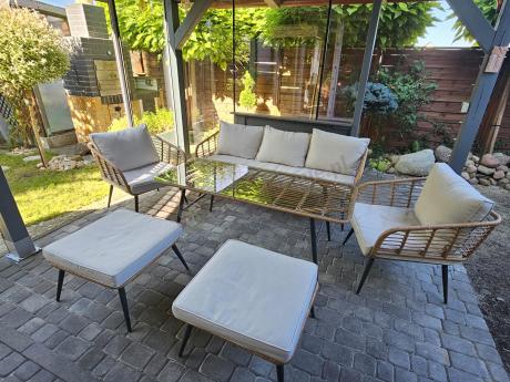 Zestaw kawowy rattanowy rope ze stolikiem Torgiano Dining naturalny