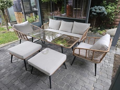 Zestaw kawowy rattanowy rope ze stolikiem Torgiano Dining naturalny