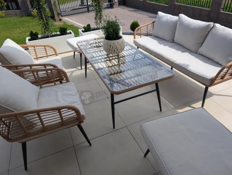 Zestaw kawowy rattanowy rope ze stolikiem Torgiano Dining naturalny