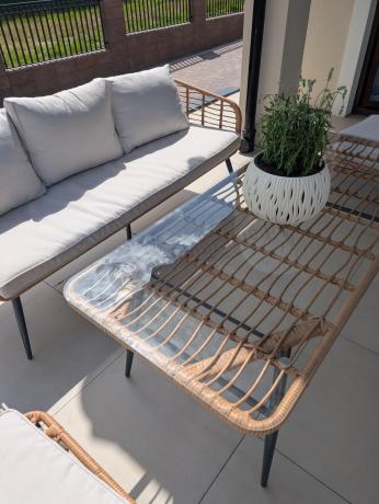 Zestaw kawowy rattanowy rope ze stolikiem Torgiano Dining naturalny