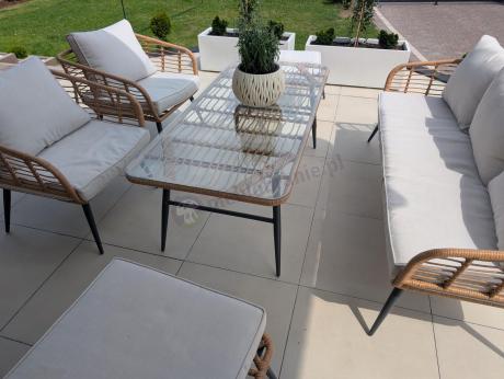 Zestaw kawowy rattanowy rope ze stolikiem Torgiano Dining naturalny