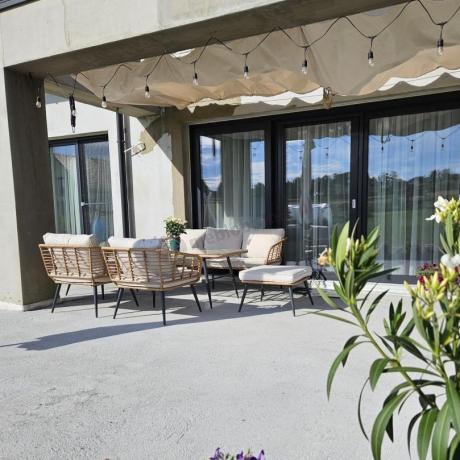 Zestaw kawowy rattanowy rope ze stolikiem Torgiano Dining naturalny