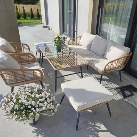 Zestaw kawowy rattanowy rope ze stolikiem Torgiano Dining naturalny