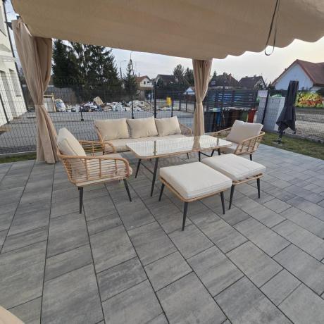 Zestaw kawowy rattanowy rope ze stolikiem Torgiano Dining naturalny