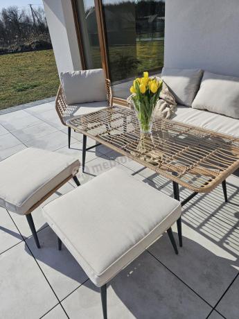 Zestaw kawowy rattanowy rope ze stolikiem Torgiano Dining naturalny