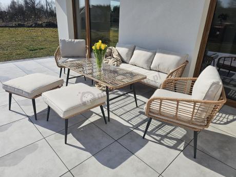 Zestaw kawowy rattanowy rope ze stolikiem Torgiano Dining naturalny