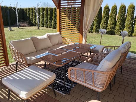 Zestaw kawowy rattanowy rope ze stolikiem Torgiano Dining naturalny
