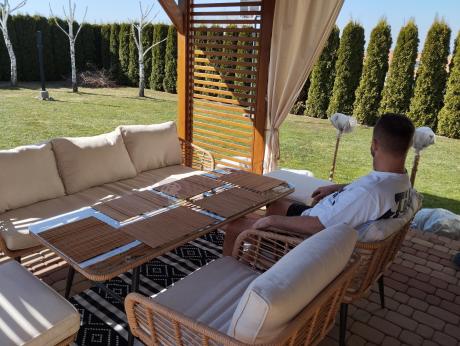 Zestaw kawowy rattanowy rope ze stolikiem Torgiano Dining naturalny