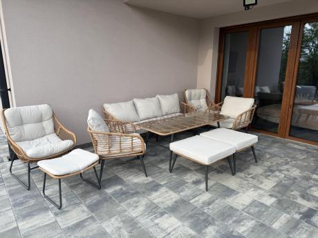 Zestaw kawowy rattanowy rope ze stolikiem Torgiano Dining naturalny