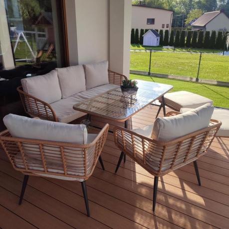 Zestaw kawowy rattanowy rope ze stolikiem Torgiano Dining naturalny