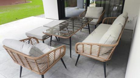 Zestaw kawowy rattanowy rope ze stolikiem Torgiano Dining naturalny