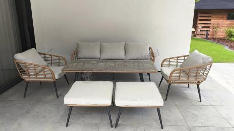 Zestaw kawowy rattanowy rope ze stolikiem Torgiano Dining naturalny