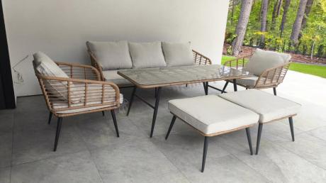 Zestaw kawowy rattanowy rope ze stolikiem Torgiano Dining naturalny