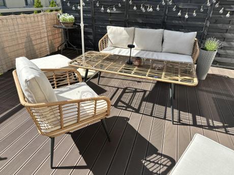 Zestaw kawowy rattanowy rope ze stolikiem Torgiano Dining naturalny